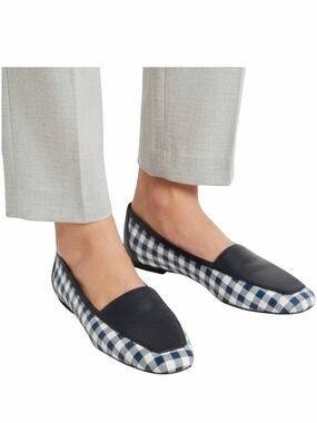 Donald J Pliner DeeDee Navy White Gingham Leather Square Toe Loafers Women's 7.5
